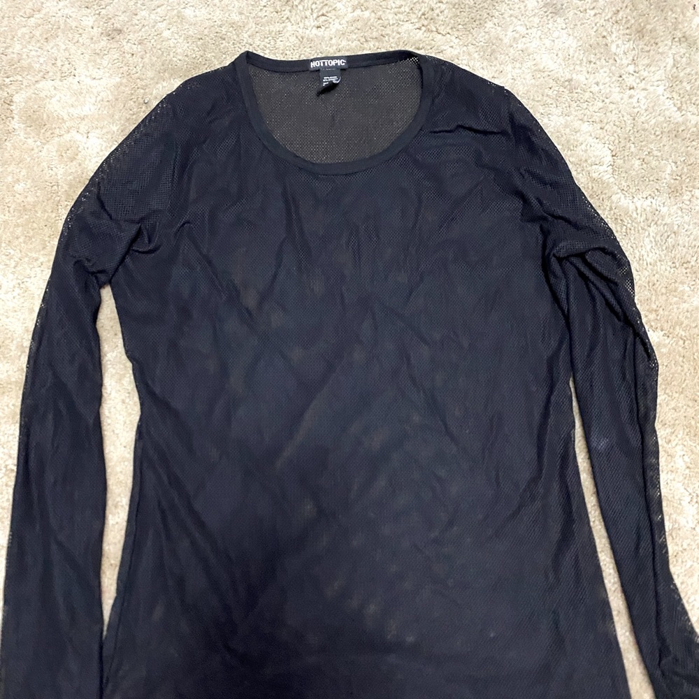 Black Mesh plus size long sleeve